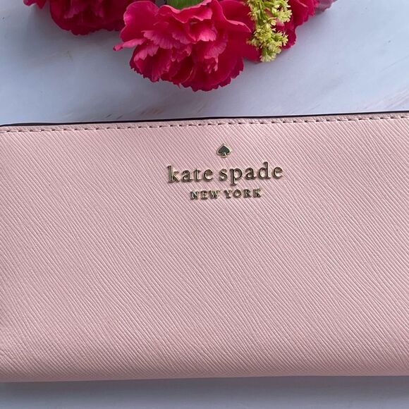 Kate Spade darcy large slim bifold wallet Chalk Pink Saffinao leather - Picture 3 of 5
